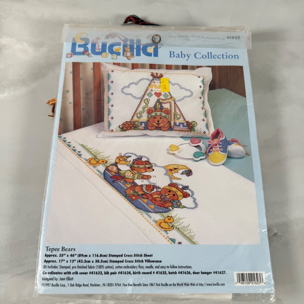 Bucilla Baby Collection Tepee Bears Cross Stitch Kit OPEN, USED, SHEET ONLY